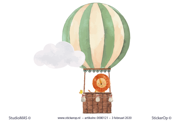 Muurstickers dieren verhalen - Leeuw in luchtballon in luchtbalon