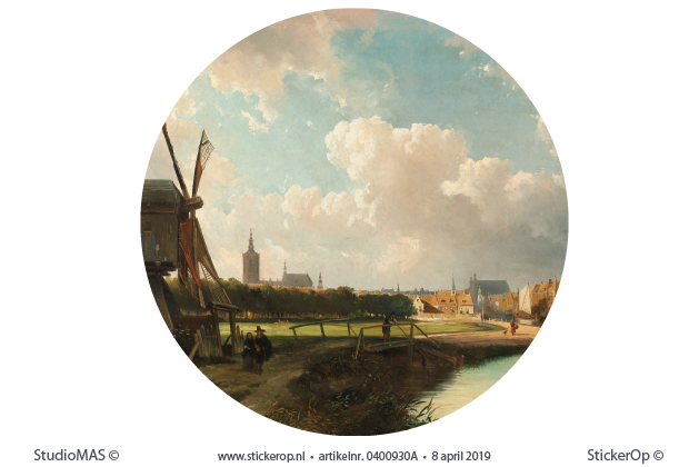 Gezicht op Den Haag - cirkel uitsnede - Cornelis Springer op Den Haag vanaf de Delftse vaart in de 17e eeuw-Cornelis Springer-cirkel