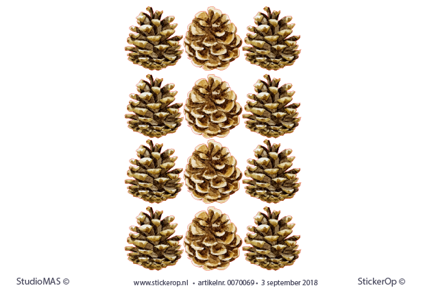 Muurstickers dennenappels - vel met 12 stuks - 6,5 x 7,5 cm muursticker decoratie dennenappels