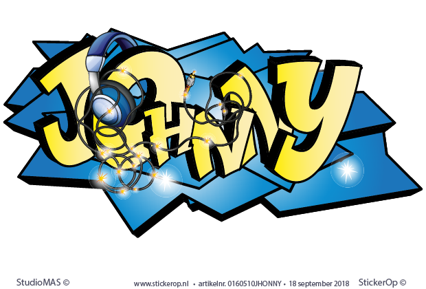 Muurstickers graffiti - Naamsticker Johnny muursticker muzikale graffiti Johnny