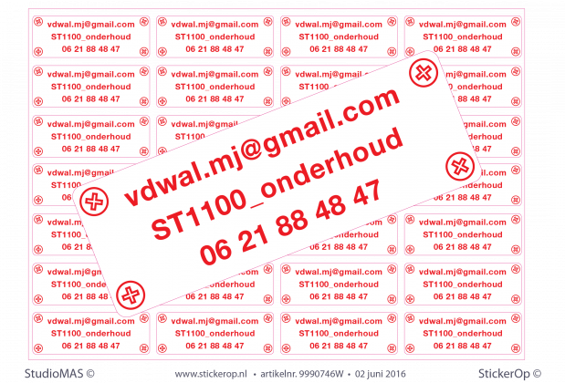 Kleine logo stickertjes op A4 vellen - 4 vel met elk 28 stickers 7 x 2,5 cm - MJ van der Wal ST1100 onderhoud Logosticker zakelijk mjvanderwal