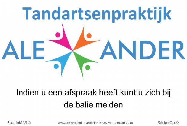 Deursticker zakelijk logo en tekst - Tandartspraktijk Alexander deurstickers zakelijk tekst Tandartsenpraktijk Alexander