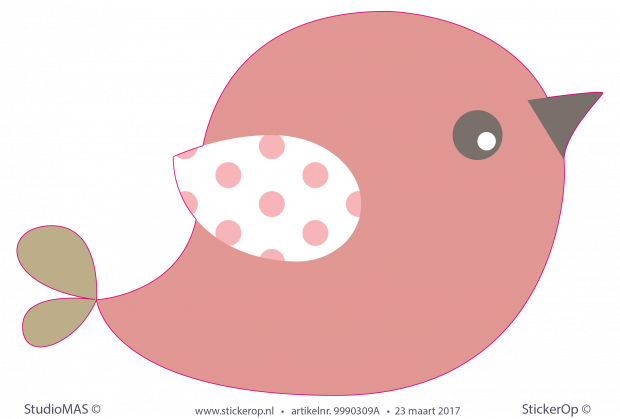 Muurstickers van zelf gemaakt ontwerp - Mirjam's vogeltje muursticker eigen tekening Mirjams vogeltje