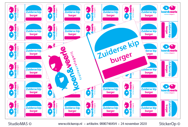 vlag-stickertjes - Traiteurslagerij Koen & Veerle - Zuiderse kip burger - per 10x A4 vel = 270 stuks - vlaggetjes-stickers - Koen en Veerle -Zuiderse kip burger