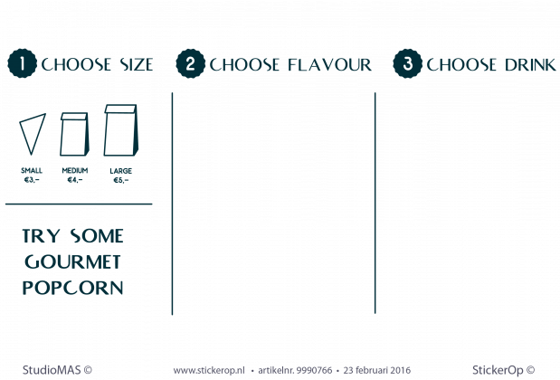 Productbord Menu FOL popcorn Amsterdam productbord FOL popcorn Amsterdam