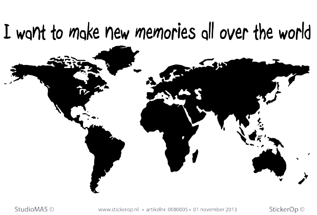 Muurstickers thema muursticker wereldkaart met tekst i want to make new memories