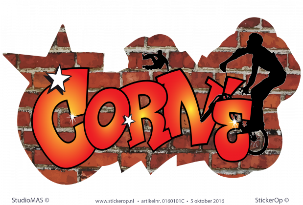 Muursticker full colour graffiti thema sport - Corné muursticker graffiti sport Corne