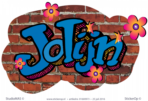 Muursticker full colour graffiti - Jolijn met bloemen muursticker graffiti Jolijn met bloemen