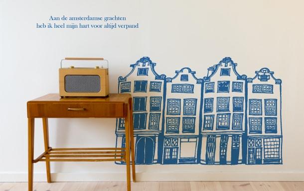 Muurstickers de wereld grachtenpanden grachtenhuizen amsterdam-min