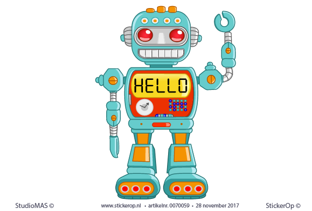 Muurstickers decoratie kinderkamer - retro robot met eigen tekst of naam voor decoratie kinderkamer - retro robot