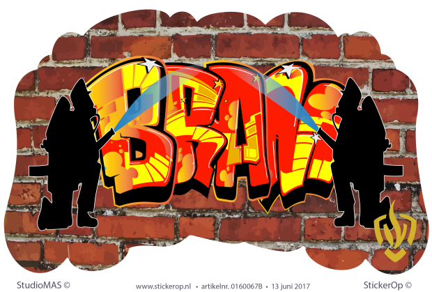 Muursticker graffiti - thema brandweer - Bram muursticker graffiti Bram