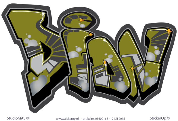 Muursticker graffiti eigen naam type A - Dion muursticker graffiti type A Dion