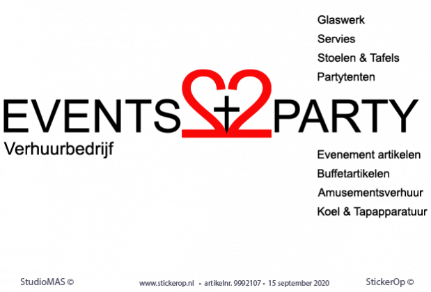 Muursticker zakelijk logo met ondersteunende tekst - Events 2 Party - muursticker zakelijk logo - Events 2 Party