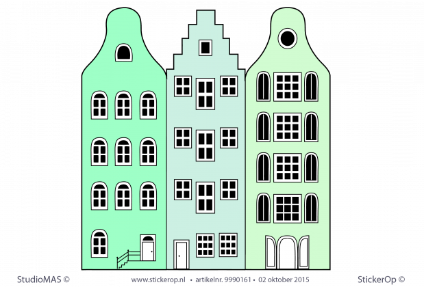 Muursticker van zelf aangeleverde tekening - Jasmijn's grachtenhuisjes muursticker zelf aangeleverde tekening Jasmijns grachtenhuisjes