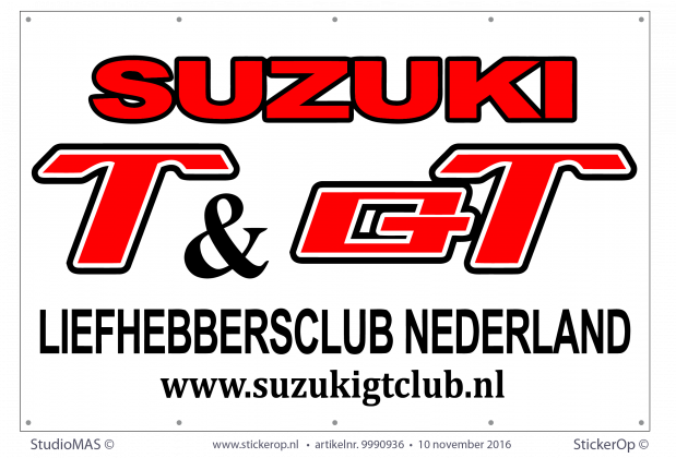 Banner Suzuki GT Club - afmeting 150 x 100 cm - full colour print op bisonyl - lange zijden voorzien van ringen Banner Suzuki GT Club