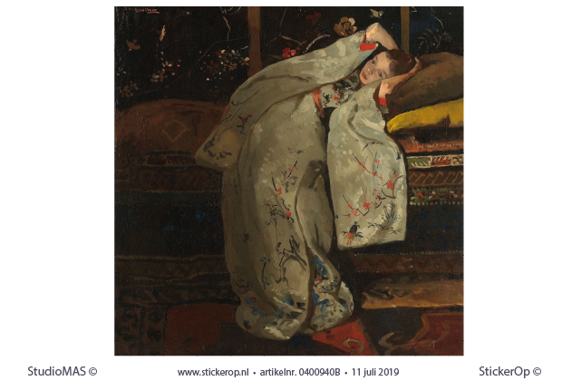 Muurstickers werken Rijksmuseum - Portret meisje in witte kimono - vierkant uitsnede - George Hendrik Breitner 1894 rijksmuseum amsterdam schildermeesters - meisje in witte kimono - George Hendrik Breitner 1894