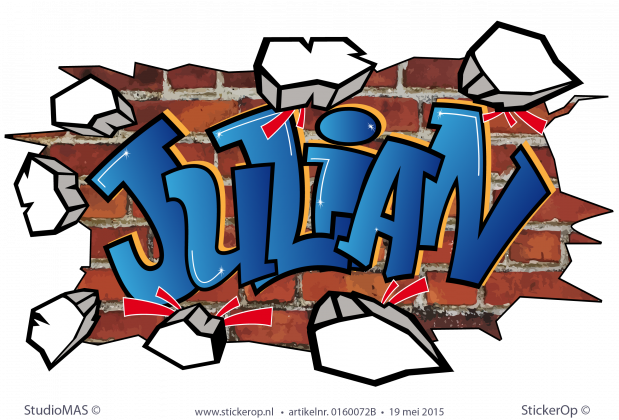 muursticker graffiti Julian baksteen