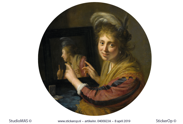 Meisje bij een spiegel - cirkel uitsnede - Paulus Moreelse bij een spiegel-Paulus Moreelse-cirkel