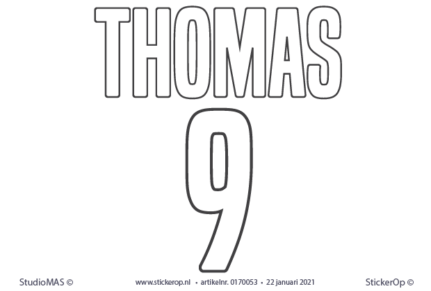 Tirannie Opwekking Efficiënt Naam en nummer voetbalshirt - Thomas nummer 9 - zwart en wi