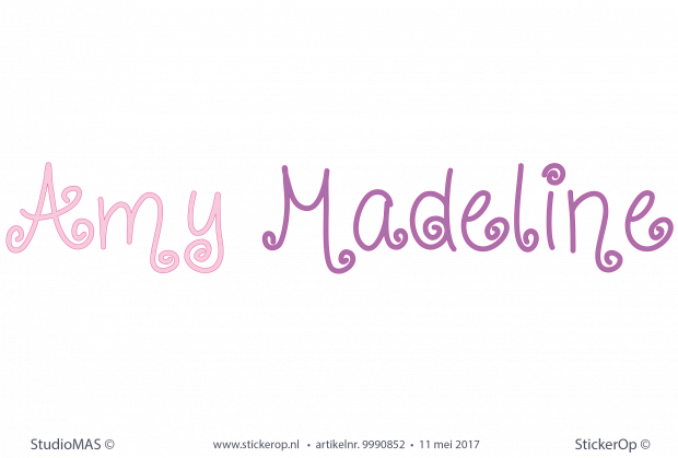 Muursticker van eigen naam - full colour - Amy Madeline Naamsticker eigen naam Amy Madeline