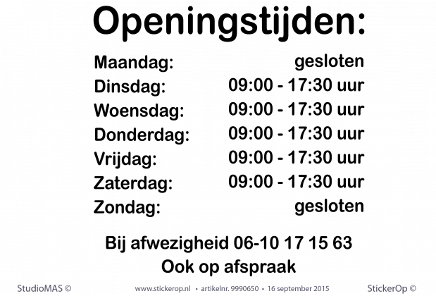 sticker openingstijden - Blox Opslag
