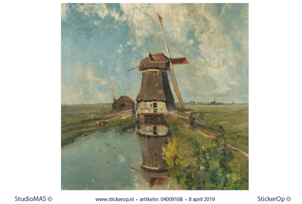 Een molen in een poldervaart - vierkante uitsnede - Paul Joseph Constantin Gabriël molen aan een poldervaart-Paul Joseph Constantin Gabriel-vierkant