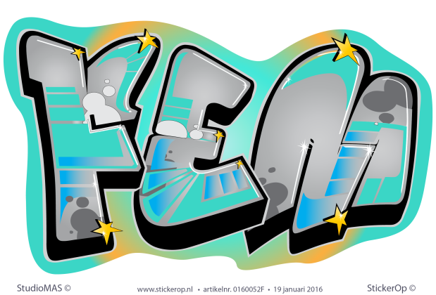 Muursticker graffiti - Fem muursticker graffiti Fem