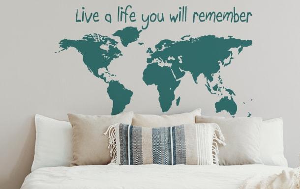 Muurstickers wereldkaart live a life you will remember-min