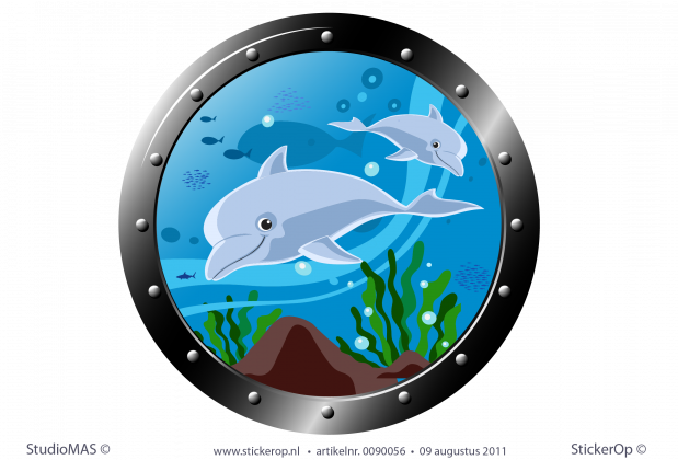 Muurstickers thema muursticker dieren kinderkamer patrijspoort met dolfijnen