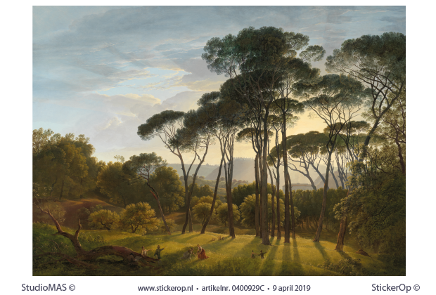 Italiaans landschap met parasoldennen - originele uitsnede - Hendrik Voogd landschap met parasoldennen-Hendrik Voogd-origineel