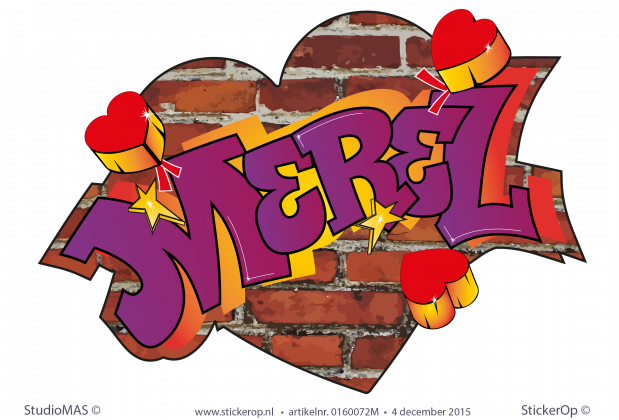 muursticker graffiti Merel baksteen hart