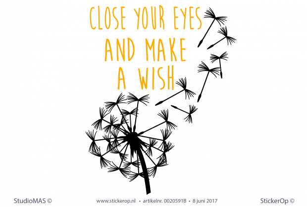 Muursticker kinderkamer - Close your eyes and make a wish - staand twee kleuren muursticker close your eyes and make a wish - staand twee kleuren