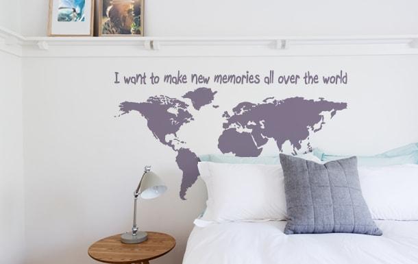 Muursticker wereldkaart I want to make new memories all over the world-min