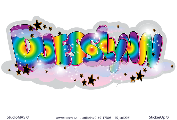 Muurstickers graffiti eigen naam in regenboog kleuren - Djesslynn