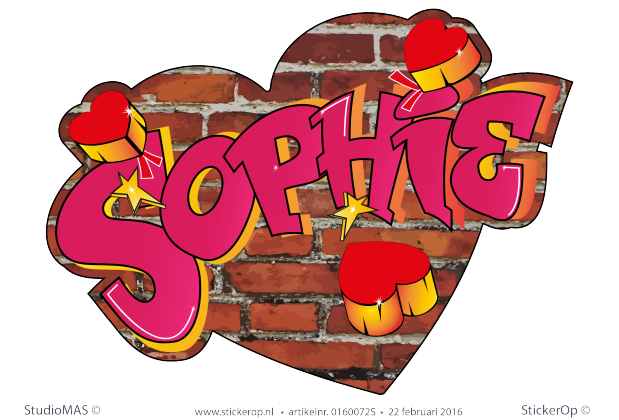 Muursticker graffiti - Sophie muursticker graffiti Sophie baksteen hart