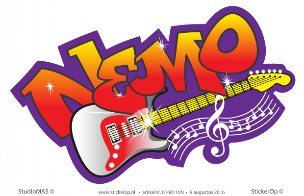Muursticker graffiti thema muziek - Nemo met gitaar muursticker graffiti Nemo