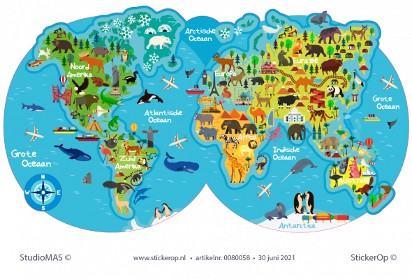thema de wereld - Wereldkaart met dieren