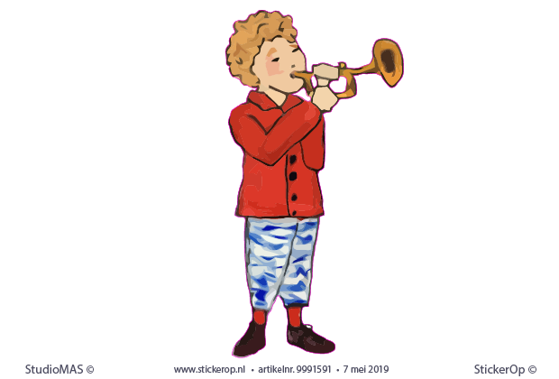 Muursticker van eigen tekening - Renske's trompettertje van eigen tekening - Renskes trompettertje