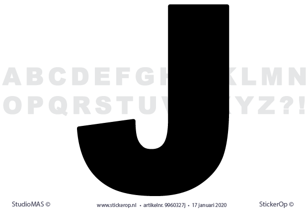 Muursticker losse letter - lettertype Arial Balck - hoofdletter J losse letters - lettertype Arial Black - Hoofdletter J