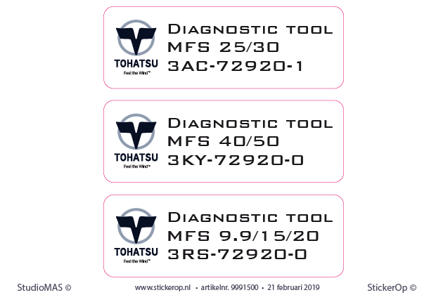 Machinestickers Benautic - Tohatsu diagnostic tools - 3 stuks 25 x 8,5 cm Machinestickers Benautic - Diagnostic tools Tohatsu