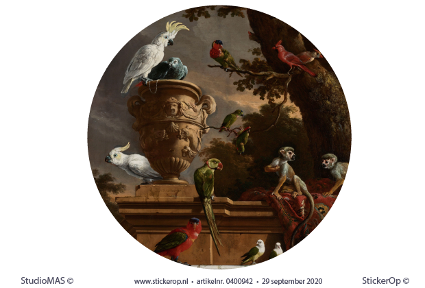 Muursticker van schilderij uit Rijksmuseum - De menagerie - Melchior d'Hondecoeter, ca 1690 rijksmuseum - De menagerie - Melchior dHondecoeter ca 1690