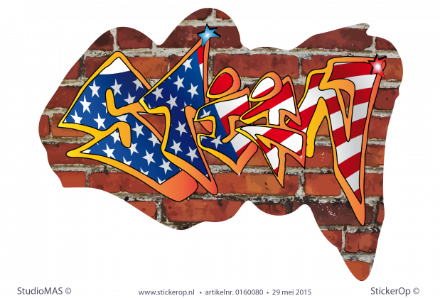 Muursticker graffiti Amerikaanse vlag - Stijn muursticker graffiti stijn amerikaan