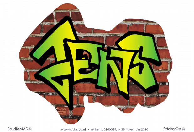 Muursticker graffiti met baksteen achtergrond - Jens muursticker graffiti stenen muur Jens