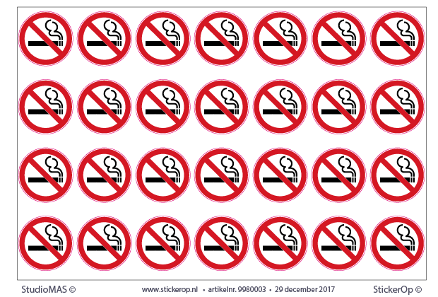 Pictogrammen stickers op A4 vel - Verboden te roken - 4 vel met elk 28 stickers van 4 cm. stickers - niet roken 4 cm