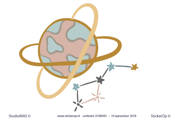 Muurstickers de ruimte Planeet met sterren oud roze
