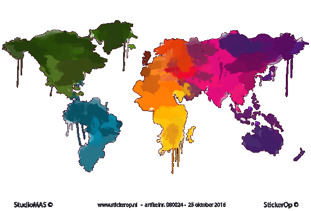 muursticker wereldkaart kleurig 1