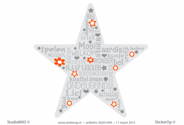 Full colour meubelsticker - Ster met lieve woordjes muursticker tekst kinderkamer ster met lieve woordjes