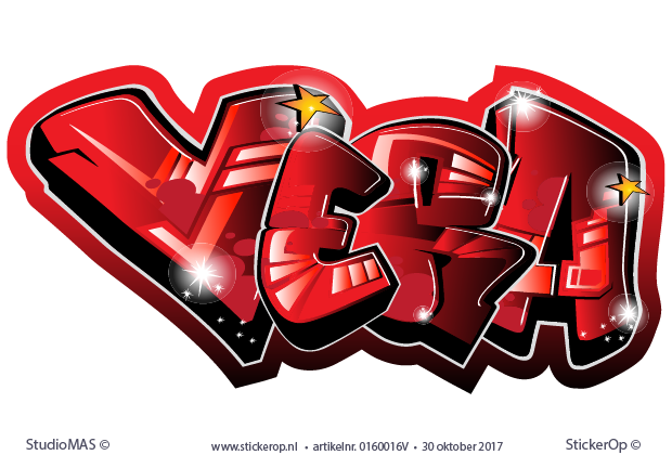 Muurstickers graffiti kleurstelling rood zwart - Vera muursticker graffiti Vera