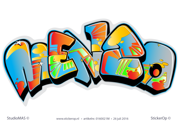 Muursticker full colour graffiti - Menzo muursticker graffiti Menzo