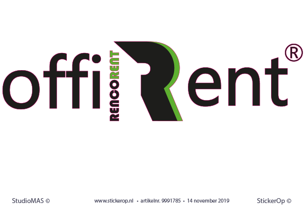 bedrijslogo op de muur in kantoor - OffiRent -Muursticker zakelijk logo - OffiRent